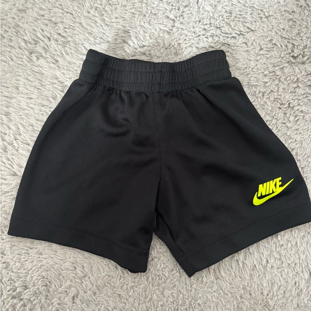 Nike Black Kids Athletic Shorts with Neon Yellow Logo